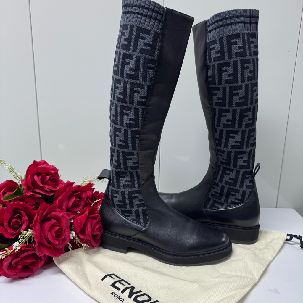 Sale 2k Unused Fendi Ff Zucca Knee Boots